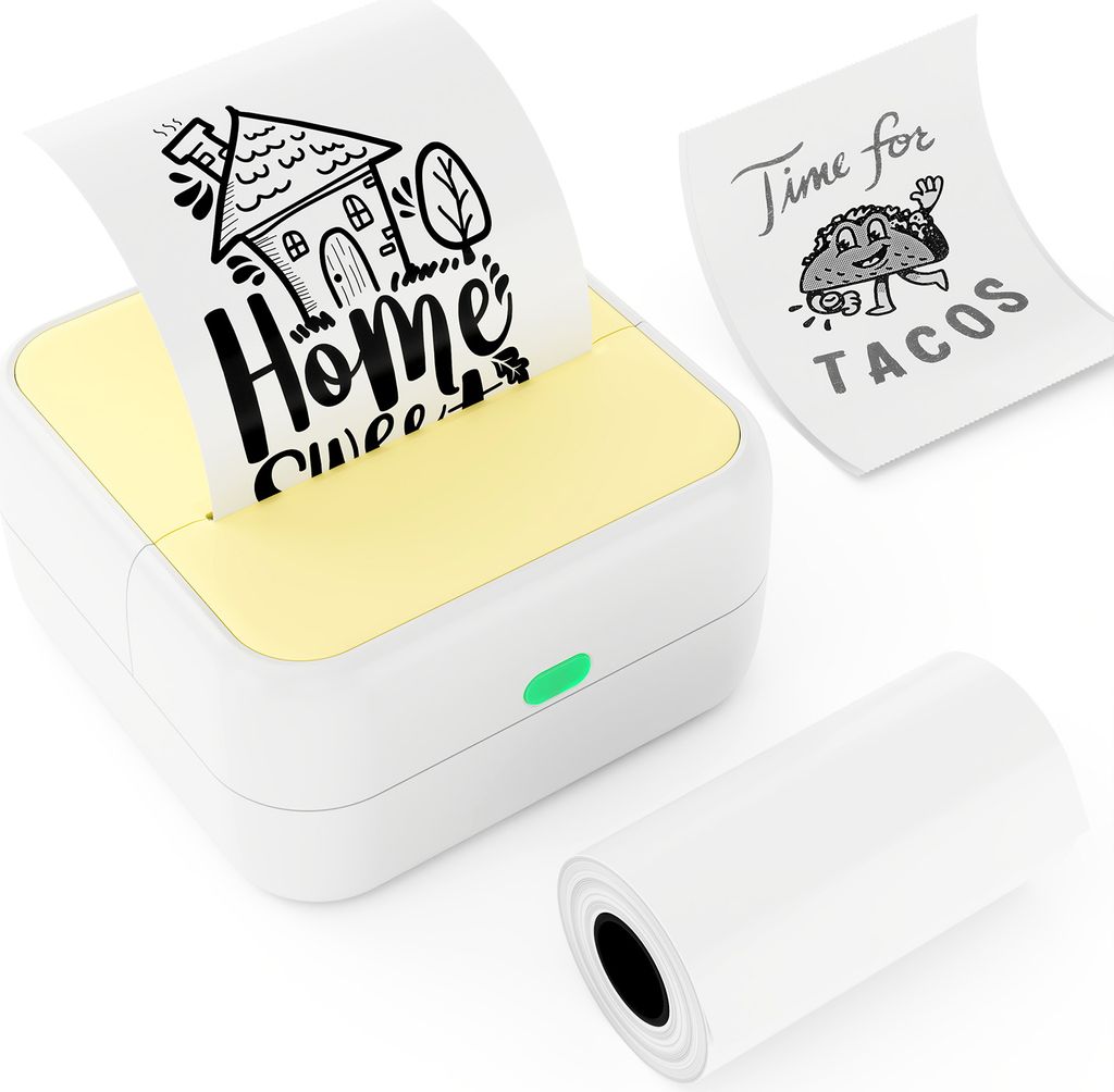 Mini-Drucker Fotodrucker für Smartphone Bluetooth Sofortbild-Thermodrucker mit mit 1 Papierrolle(57x26mm), Android-/iOS, Quittungsetiketten, Listen