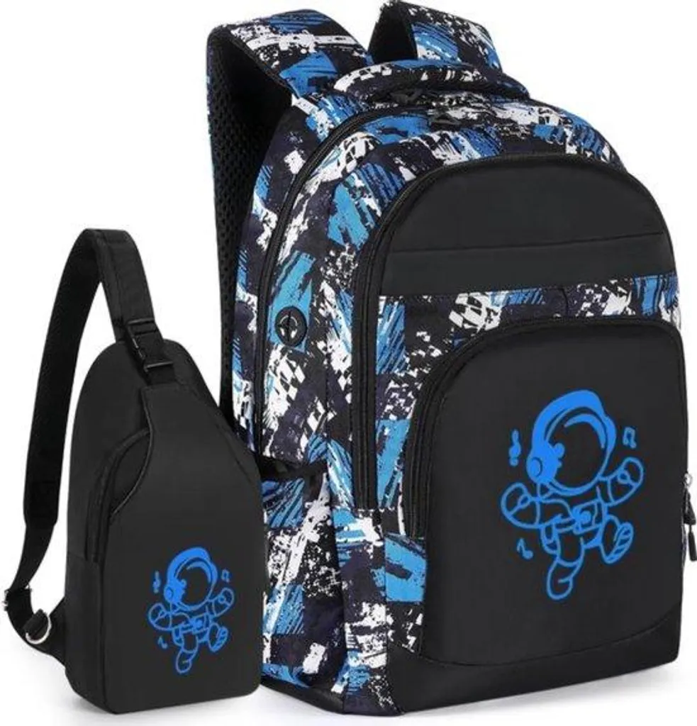 Cartable pour adolescents modèle uni bleu et noir haute résistance