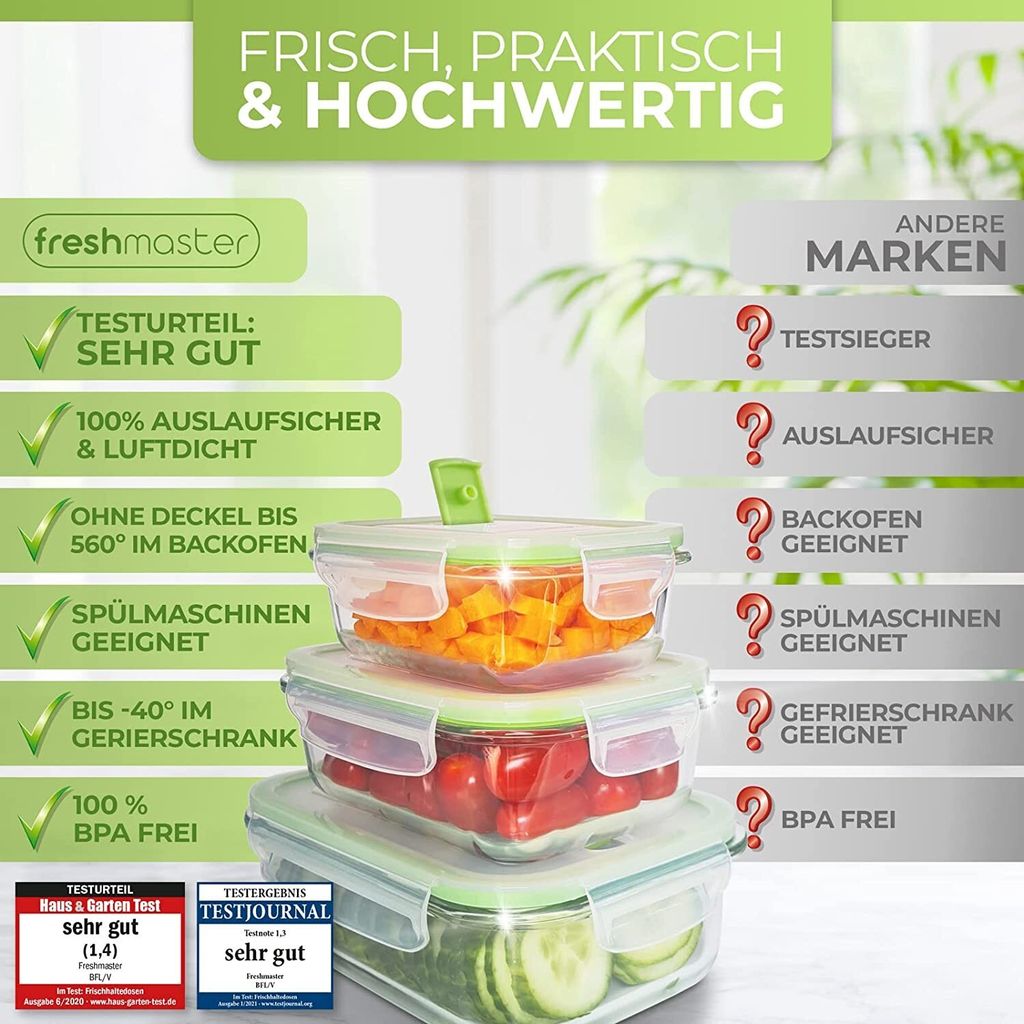 Fresh Master Frischhaltedosen Set 12-tlg. Borosililatglas, Produktbild 4