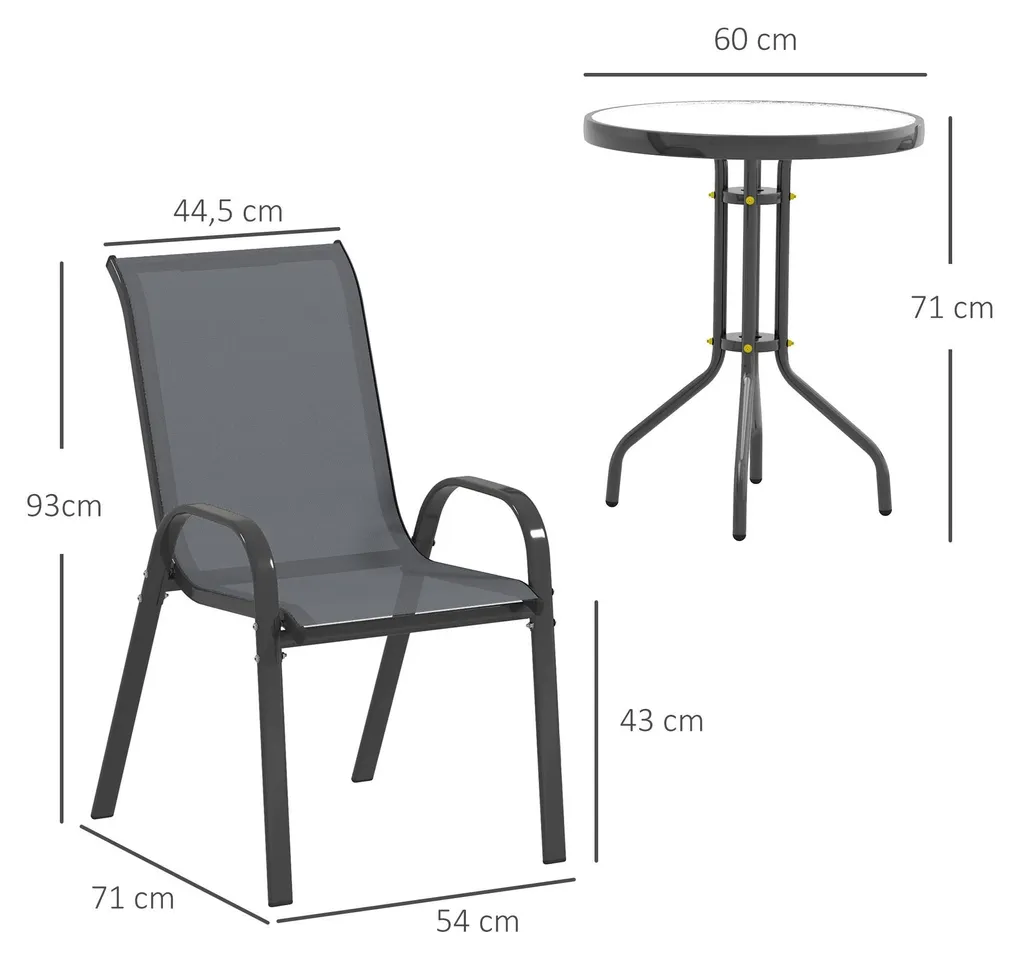 Ensemble bistro d'extérieur 3 pièces avec table en verre et chaises - 3