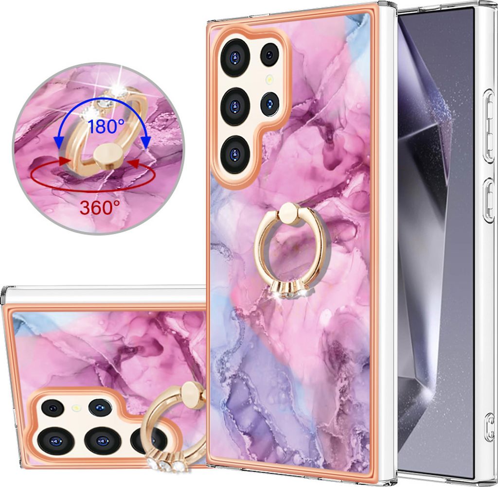 Galaxy S25 Ultra Hülle, Muster TPU Silikon Stoßdämpfer Bumper Schutzhülle mit Ring Ständer für Samsung Galaxy S25 Ultra Pink