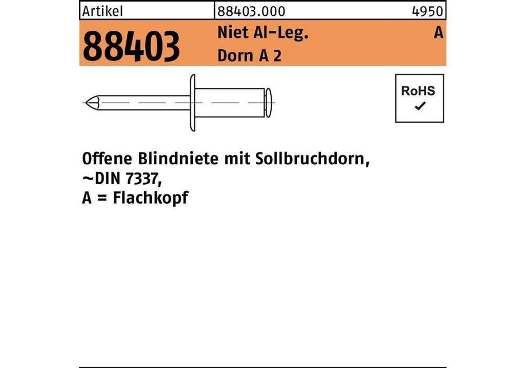 Reyher Offene Blindniete Alu/A2 FLAKO A 3x12 (500 Stück)