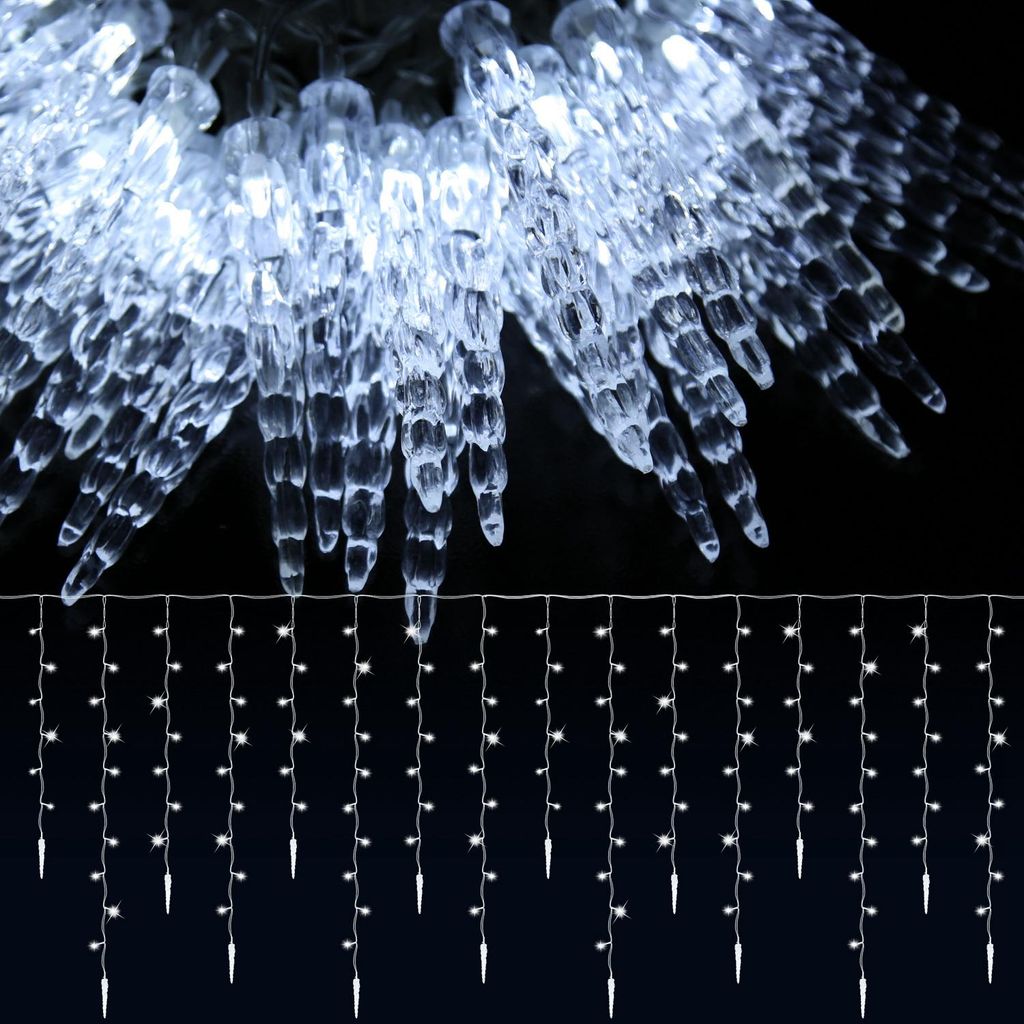 Bettizia 10M 720 LED Eisregen Eiszapfen Lichterkette mit 8 Modi Kaltweiß IP44 Eisregen Eiszapfen Lichtervorhang mit Fernbedienung Garten Deko