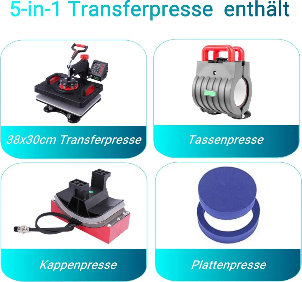 Presse à transfert 5 en 1 30x38 cm, Machine de sublimation rotative 360°