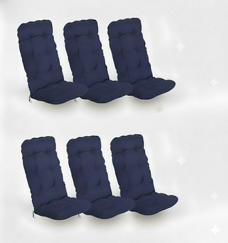 Beautissu 6er Set Hochlehner Auflagen Flair HL, 120x50x8cm, Dunkelblau