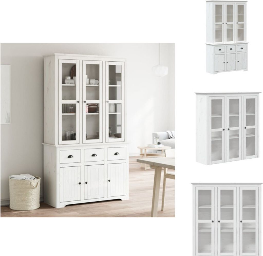 vidaXL Highboard BODO Weiß 115,5x43x200,5 cm Massivholz Kiefer - Sideboards