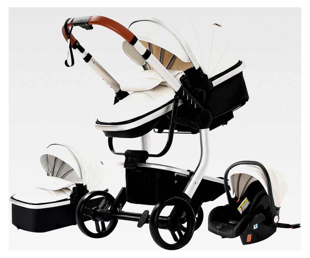 3 in 1 Kombikinderwagen Reisesystem für Neugeborene, faltbarer Standardkinderwagen (518 Weiß)