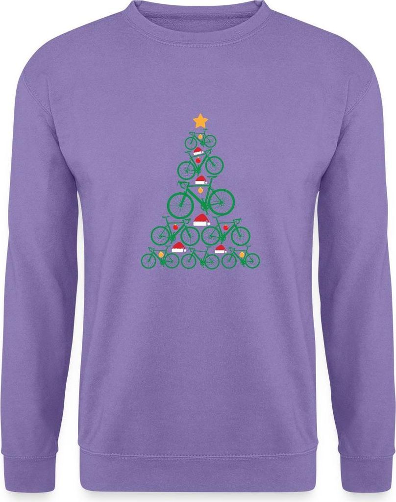 Spreadshirt Fahrrad Weihnachtsbaum Mit Santa Uni Pullover, L, Lavendel
