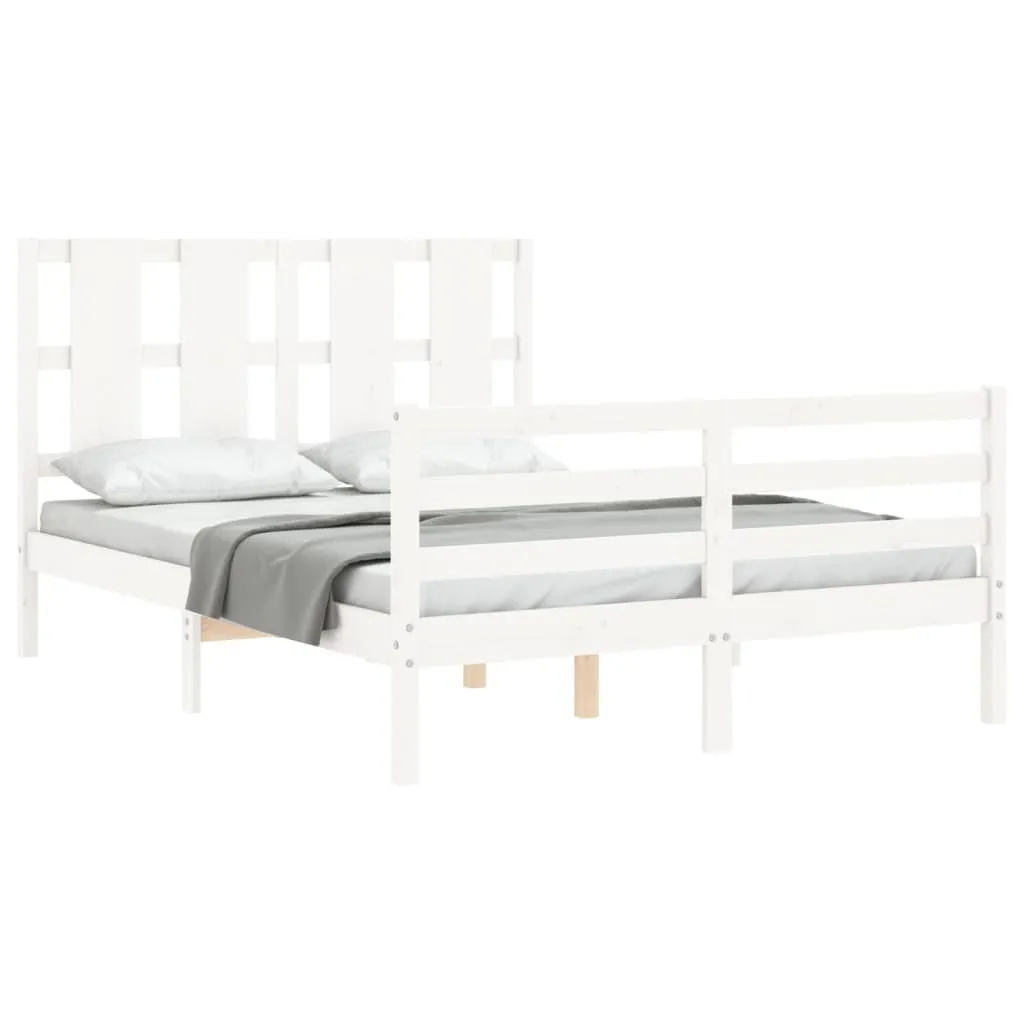 Lit blanc 140x200 cm en bois massif idéal pour chambre ou suite