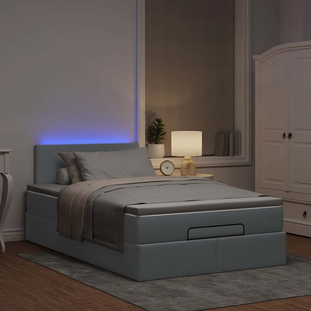 Maison Exclusive - Ottoman-Bett mit Matratze & LEDs Hellgrau 120x190 cm Stoff