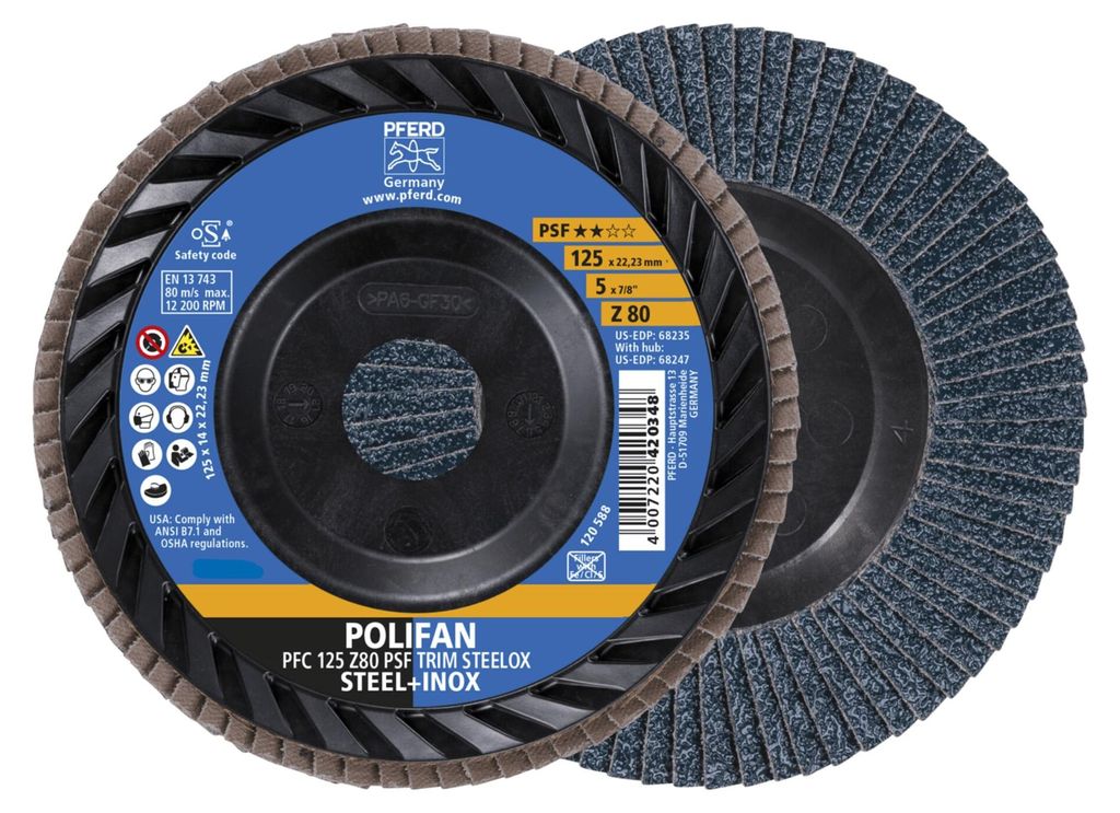 PFERD POLIFAN flap discs zirconia alumina Z PSF TRIM STEELOX, 12,5 cm, 10 Stück(e)