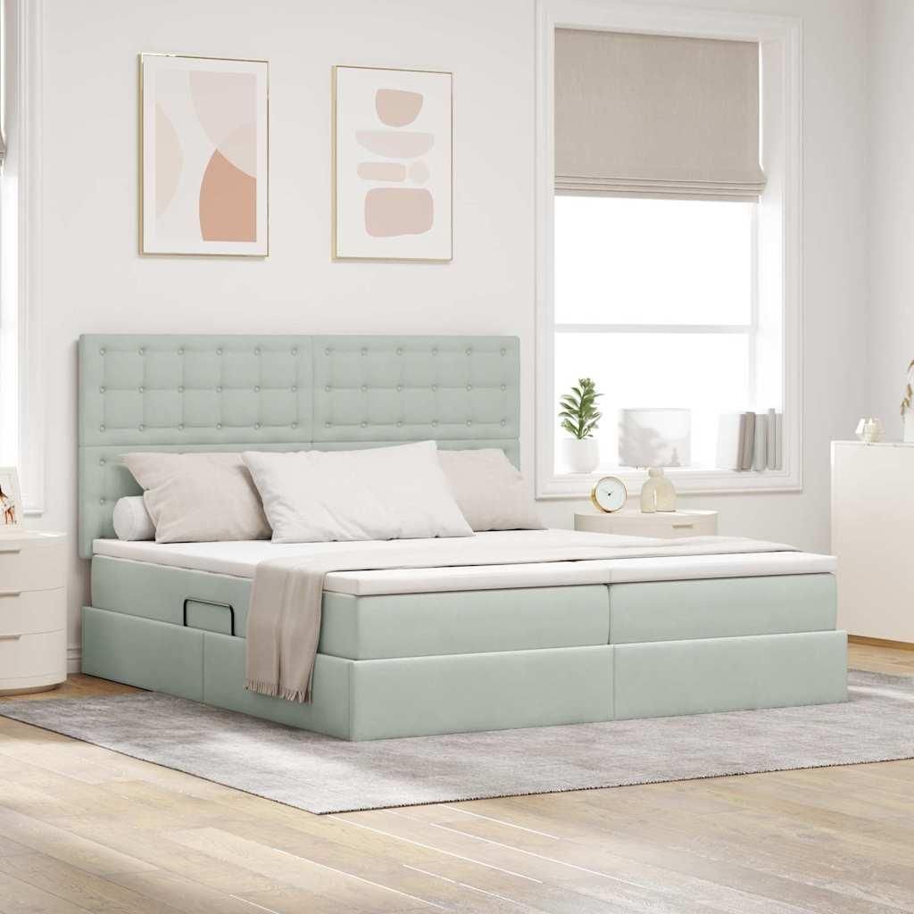 Maison Exclusive - Aufbewahrungsbett mit Matratze Hellgrau 200 x 200 cm Samt