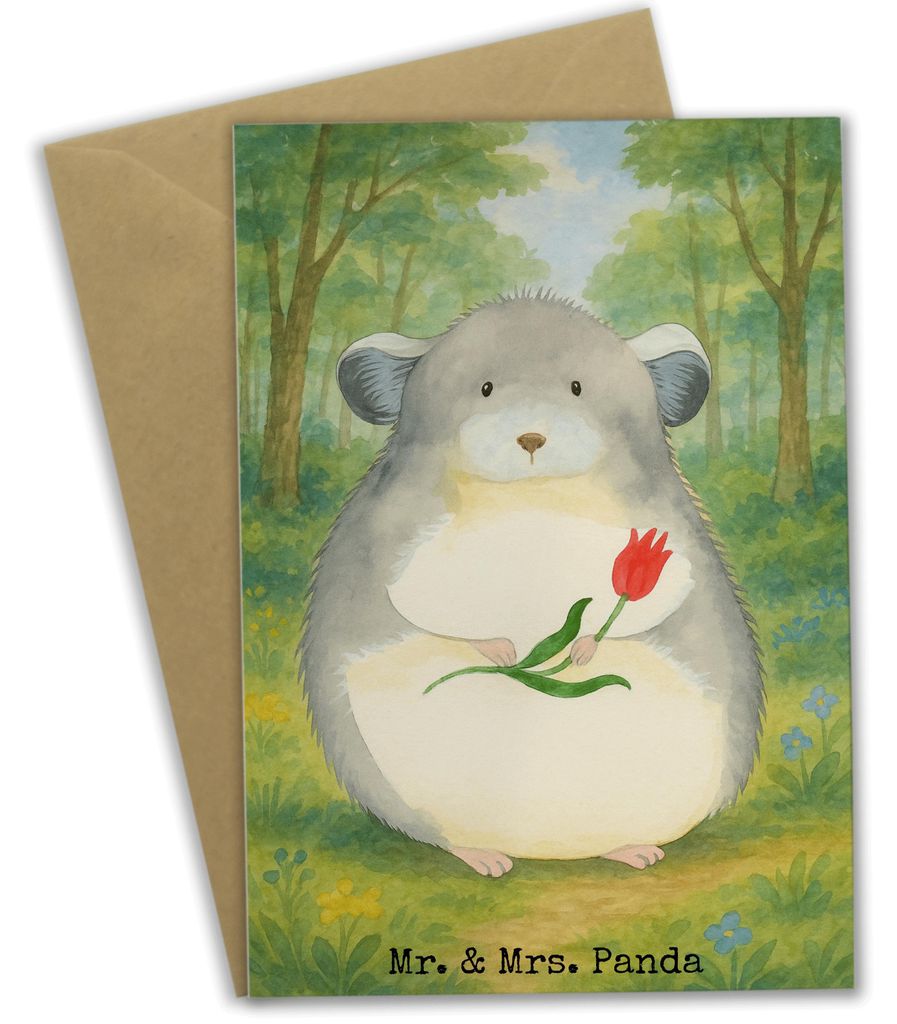 Mr. & Mrs. Panda Glückwunschkarte Chinchilla Blume Design - Weiß - Geschenk, weihnachtskarten, Lustige Sprüche, dankeskarten, osterkarten, Chinc...