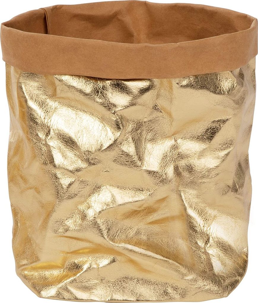 ONVAYA Aufbewahrungskorb Gold | Größe M | Krempelbox | Dekobox | Geschenkbox | Lederoptik | vegan | waschbar | Brotkorb | Badaufbewahrung