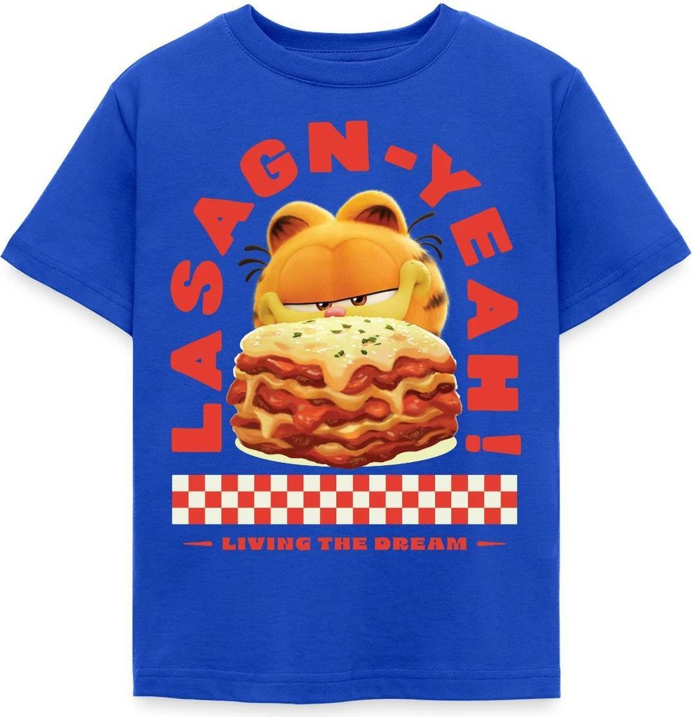 Spreadshirt Garfield Lasagn-Yeah Witziges Wortspiel-Design Kinder T-Shirt, 98/104 (3-4 Jahre), Royalblau
