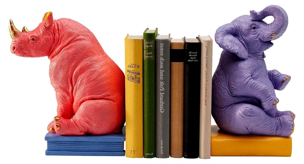 Buchstütze Zoo Party (2er Set), Mehrfarbig, Deko Objekt, Zimmerdekoration, Tiermotiv, Wohnzimmer, Home Office, Handgearbeitet, 25x14x21 cm (H/B/T)