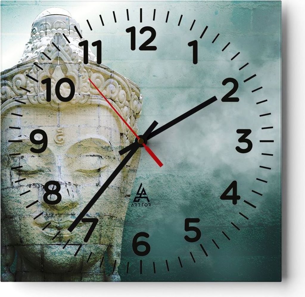 Wanduhr - Quadrat - Glasuhr - Buddha Grafik Türkis - 30x30cm - Schleichendes Uhrwerk - Lautlos - zum Aufhängen bereit - Dekoration Modern - Wandd...