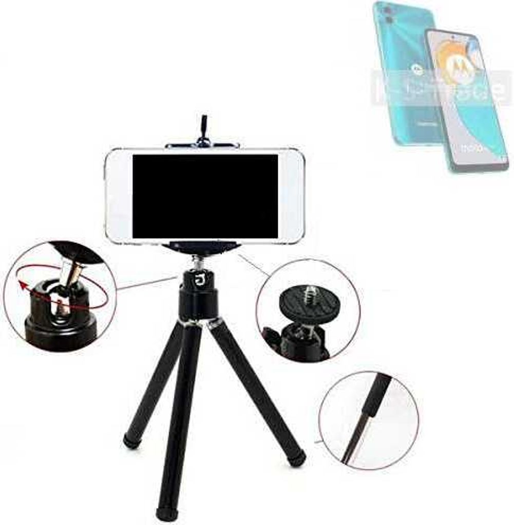 K-S-Trade Smartphone Stativ Dreibein kompatibel mit Motorola Moto E22s Tripod aus Aluminium Klemmstativ Stativ Adapter für Mobiltelefone schwarz 1x