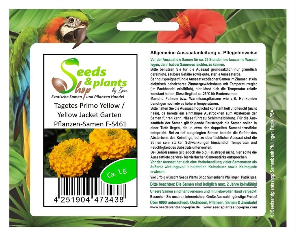 1 g Tagetes Primo Yellow / Yellow Jacket Garten Pflanzen-Samen F-S461