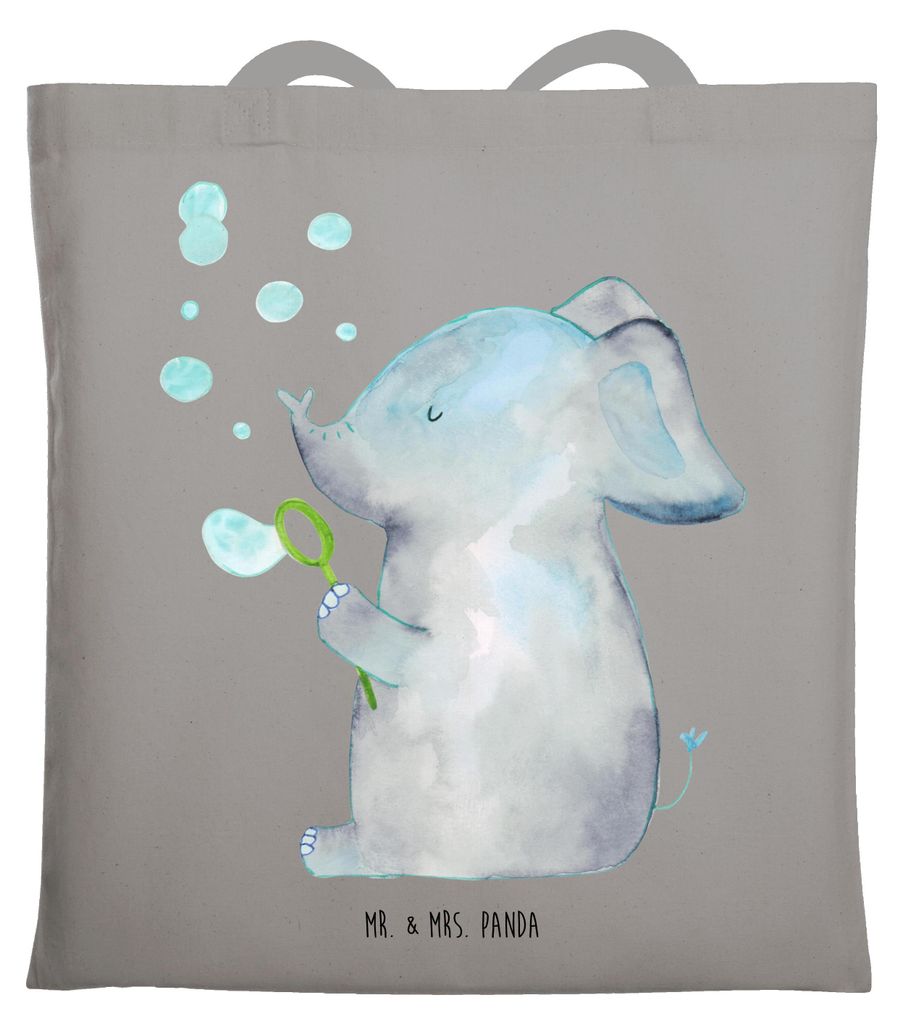Mr. & Mrs. Panda Tote Bag Elefant Seifenblasen - Light Grey - Geschenk, Liebe, Schultasche, Liebesspruch, festival tasche, Elefanten, Jutebeutel, L...