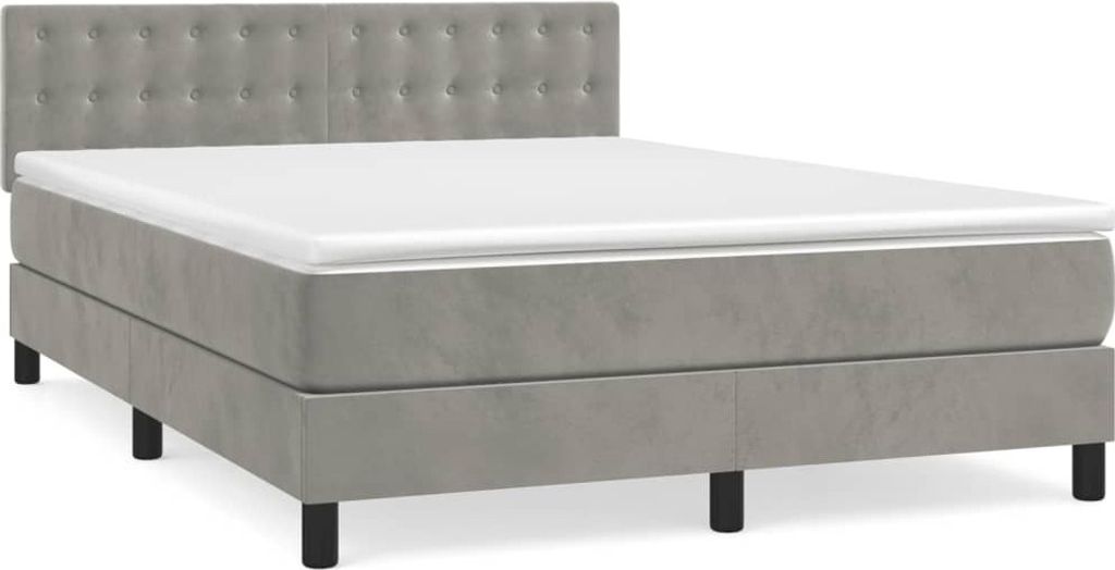 vidaXL Boxspringbett mit Matratze Hellgrau 140x200 cm Samt Produktbild 