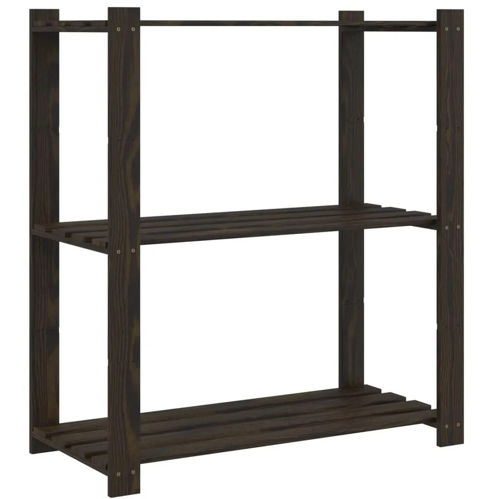 Scaffale 3 Ripiani Legno Pino Nero 80x38x90 cm - Massello Robusto