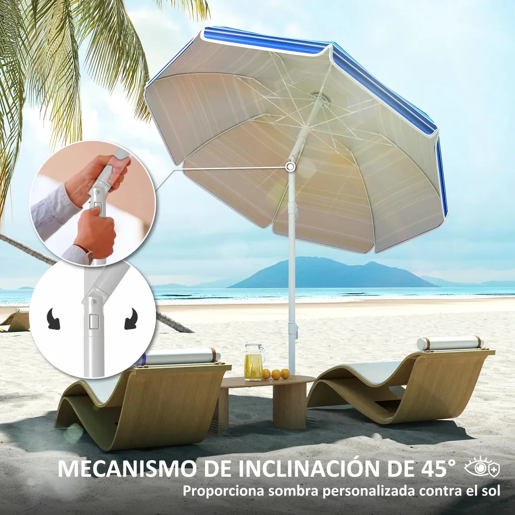 Parasol de plage Ø 180 cm inclinable protection UV 50+ multicolore