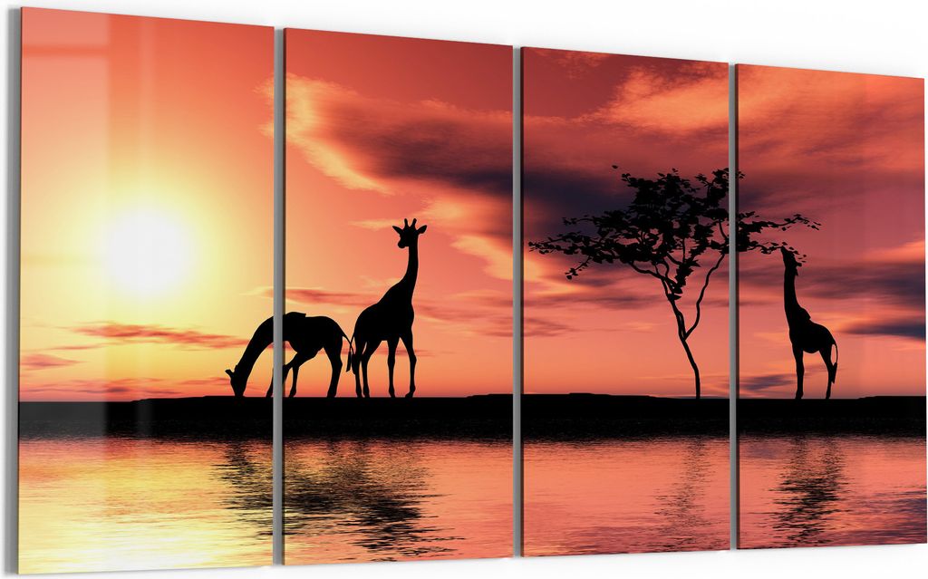 DEQORI Glasbild Echtglas 4x30x60 cm 'Sonnenuntergangssafari' Wandbilder XXL groß