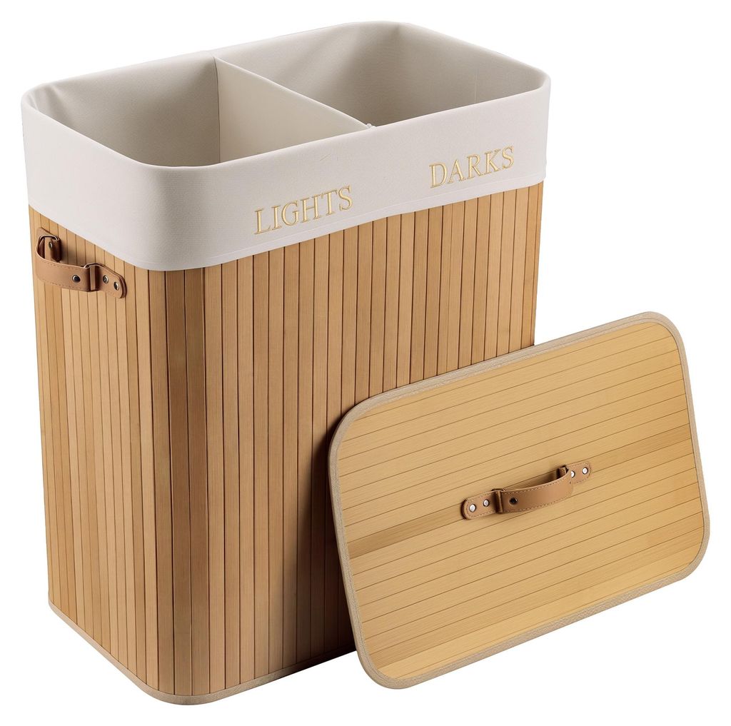 Wiltec Wäschebox 105 L natur Wäschekorb mit Deckel aus Produktbild 