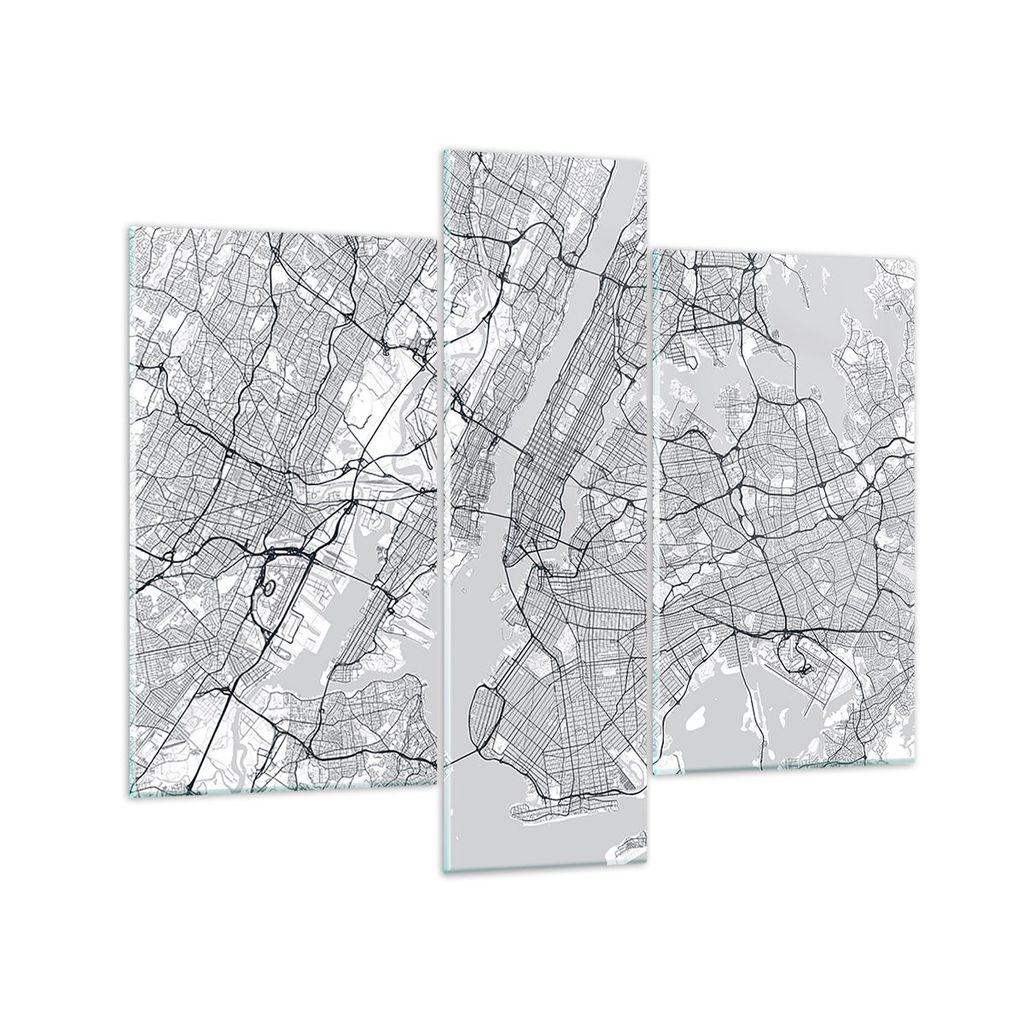 Bilder auf glas - 3 Teile - Neu York Karte - 95x80cm - Glasbilder - Wandbilder - Bilder - Kunstdruck - zum Aufhängen bereit - Wanddekoration aus G...