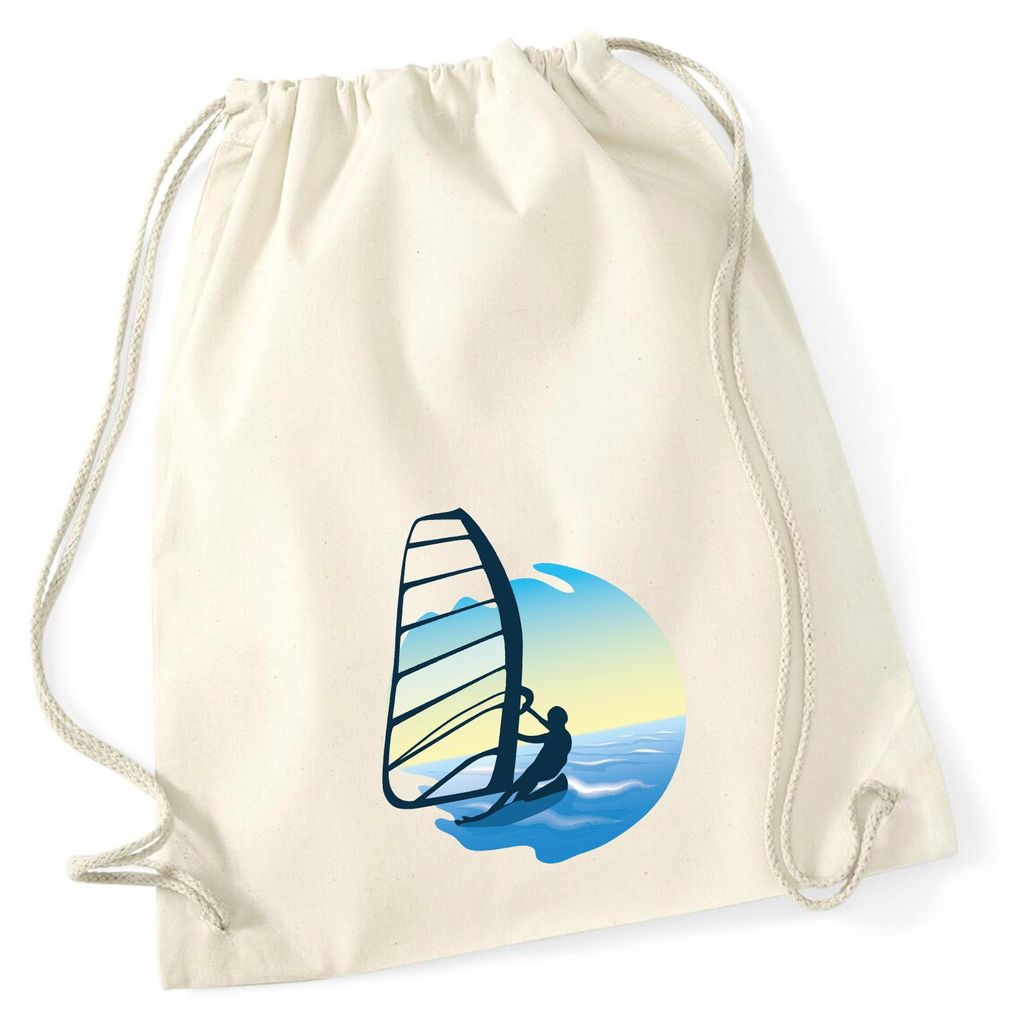 Huuraa Turnbeutel Windsurfer Surfen 12 Liter Natural Baumwolle Rucksack Geschenkidee