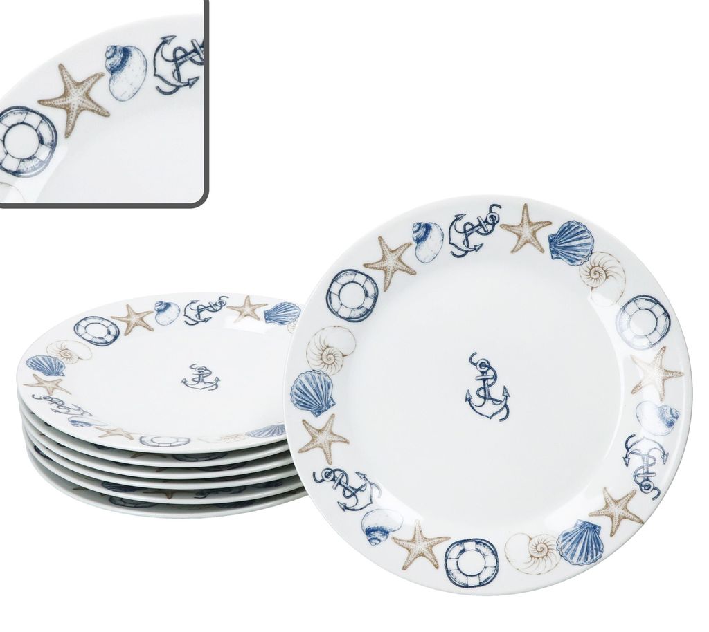Neptun sada 6 námořních talířů na dorty a zákusky porcelán Obrázek produktu 