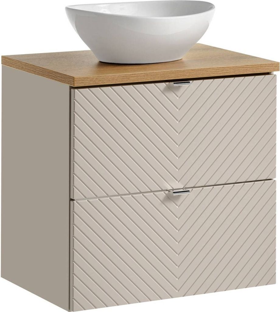 Badezimmerschrank 60 Cm Kaschmir Mit Eichenplatte Und Aufsatzwaschtisch