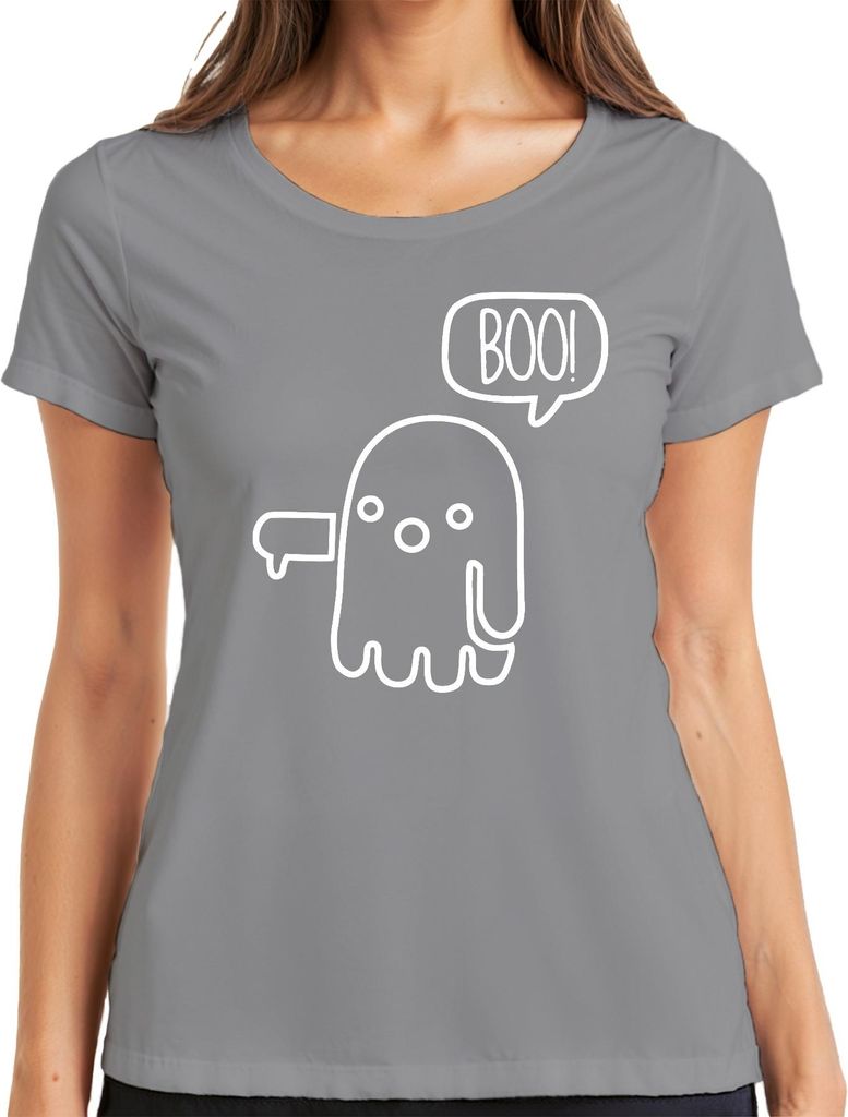 BOO! süßer Geist Halloween lustig Kinder Cartoon niedlich retro Damen T-Shirt, Grau, 3XL