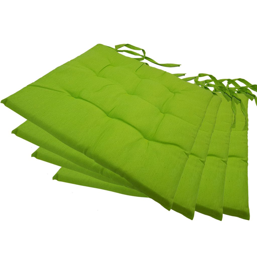 Stuhlkissen 40x40 cm ComfySeat - Sitzkissen mit Bändern / Schleife, 9-fache Steppung - Indoor & Outdoor, Farbe:Grün, Set:4er Set