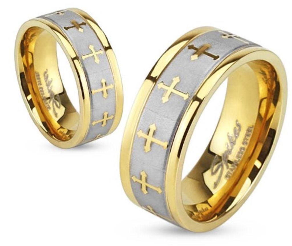 Partnerring: Edelstahl Ring silber-gold „keltisches Kreuz“ Produktbild 