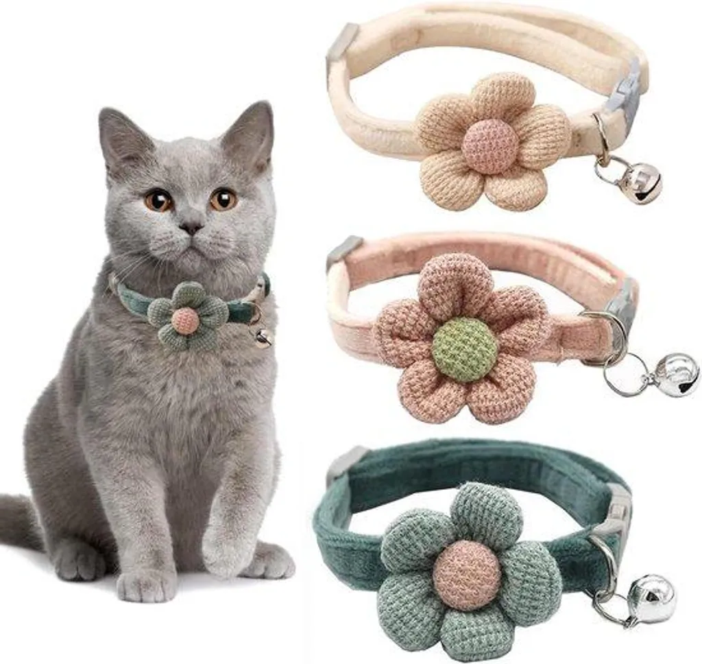 Set de 3 colliers pour chat réglables avec petites fleurs pour le jardin