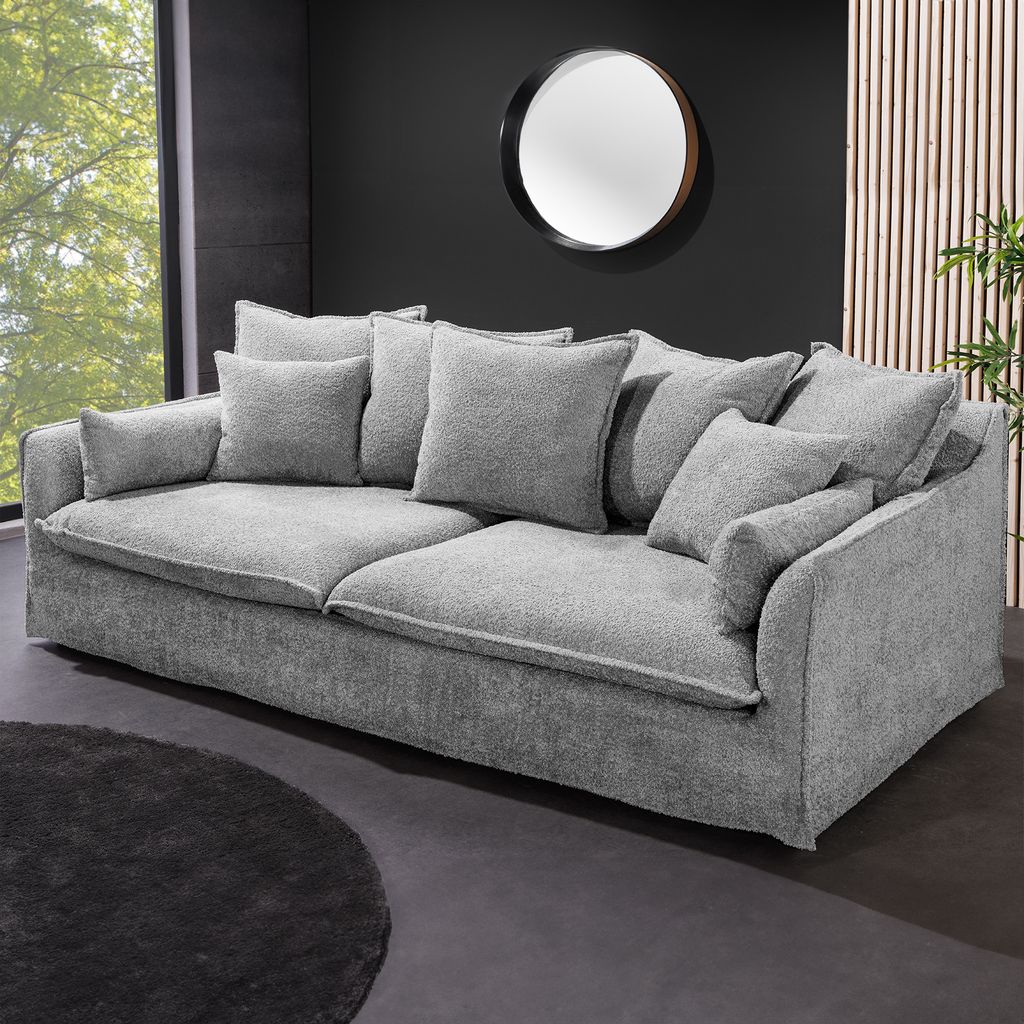 riess-ambiente Großes 3-Sitzer Sofa HEAVEN 200cm grau Bouclé Federkern Hussensofa Dreisitzer Sofa Couch