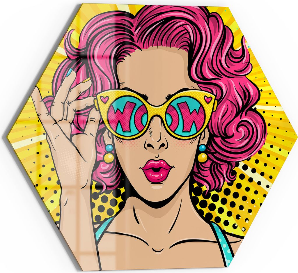 DEQORI Magnettafel Glas 40x35 cm 6-eckig 'Frau mit Sonnenbrille' beschreibbar Whiteboard Küche