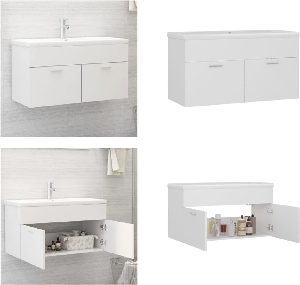 vidaXL Waschbeckenunterschrank mit Einbaubecken Weiß Holzwerkstoff - Waschbeckenunterschrank Mit Waschbecken - Waschbeckenunterschränke Mit Wasch...