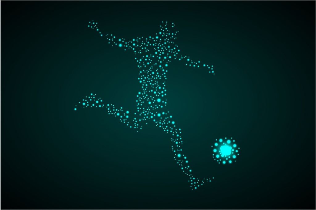 Wallario Poster - Fußball - ein Spieler aus tausend Sternen in türkis, Kunstdruck Größe: 61 x 91,50 cm