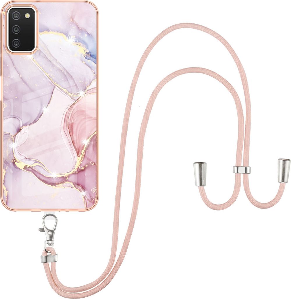 Galaxy A03S Handykette Hülle, Ultra Dünn Soft TPU Bumper Anti-kratzt Schutzhülle mit verstellbarem Tragegurt für Samsung Galaxy A03S Roségold