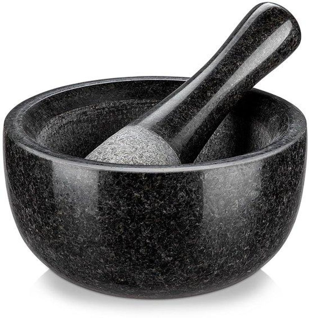 Famanu Mörser und Stößel Set, Ø 16 cm, polierter Naturstein für den täglichen Küchengebrauch