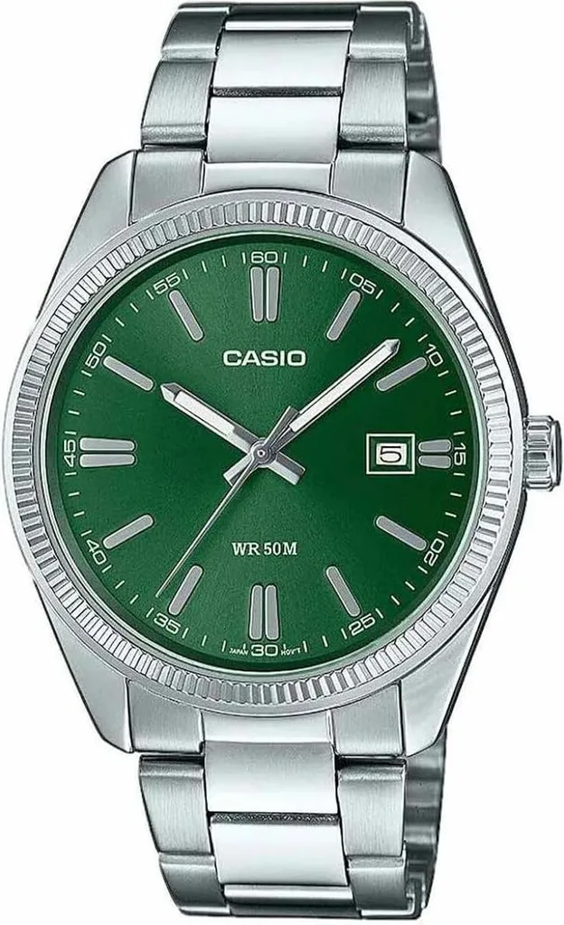 Montre Casio Homme Cadran Vert Soleil Argenté - Style Vintage Moderne