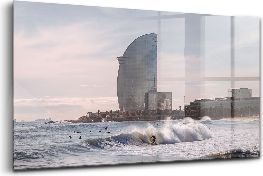 Bilder auf glas - Einteilig - Wanddekoration - Glas Bilder - 120x60 - Barcelona Surfen Barceloneta