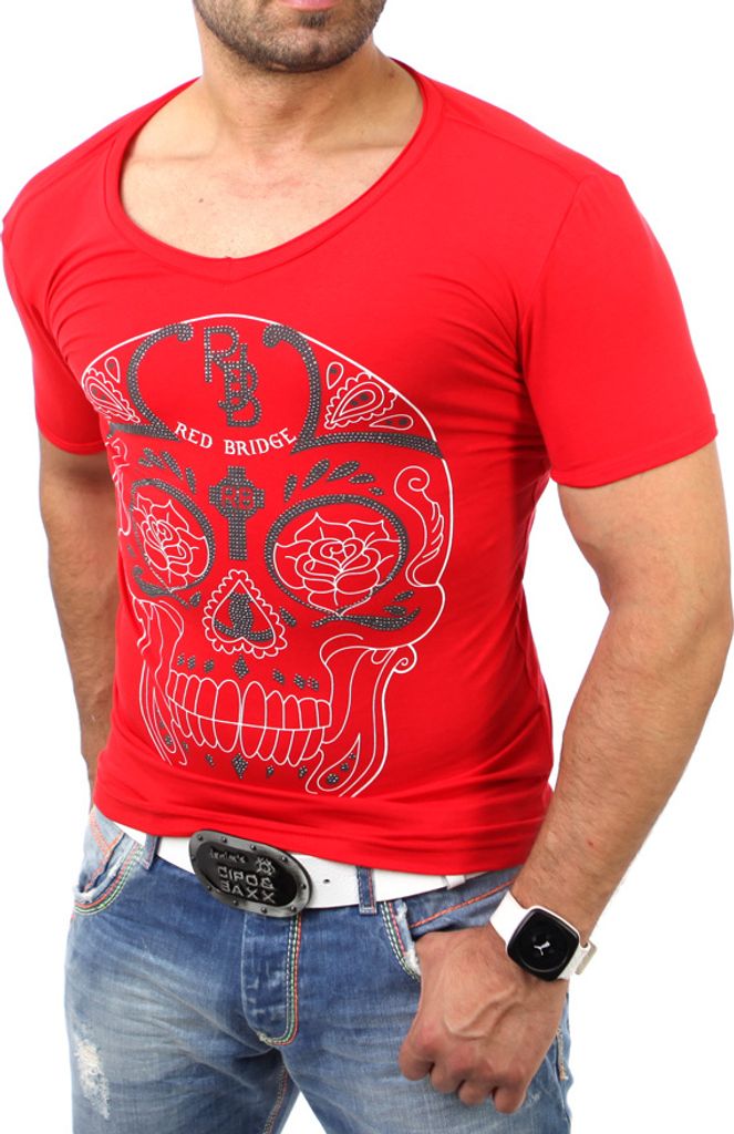Redbridge Herren Strass Deadhead Print T-Shirt RB-2063 Rot L