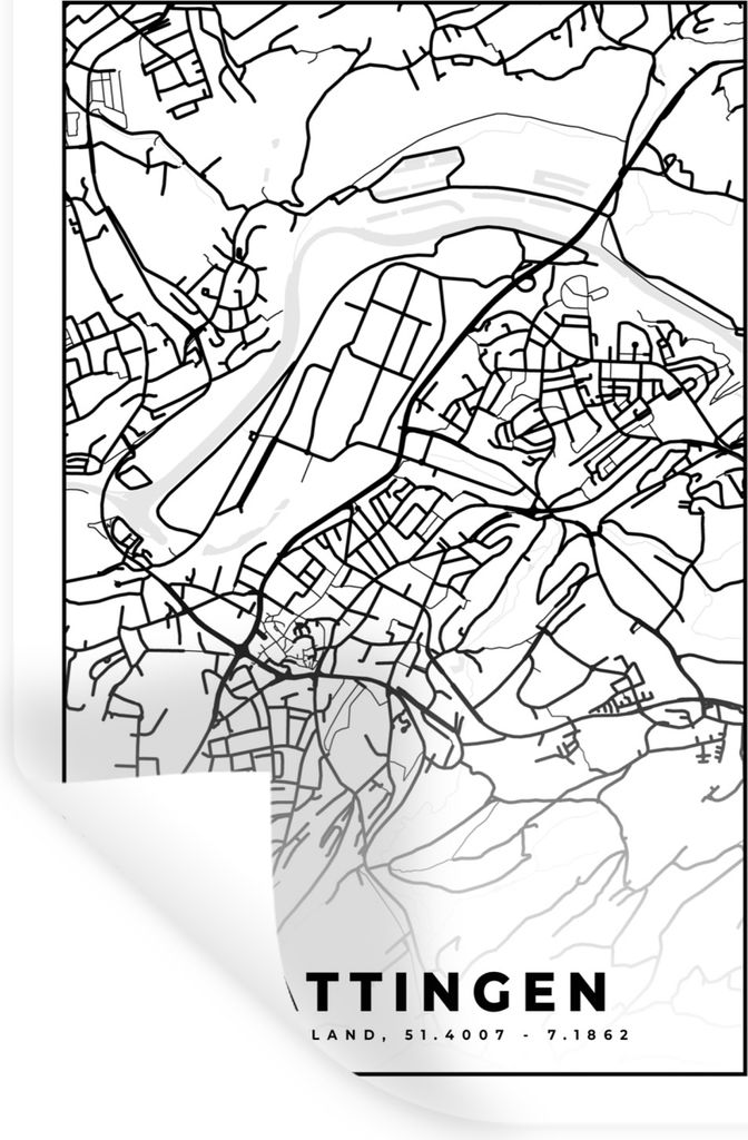 MuchoWow Wandtattoo Wandsticker Wandaufkleber Hattingen - Karte - Stadtplan 80x120 cm Selbstklebend und Repositionierbar - Repositionierbar - Was...