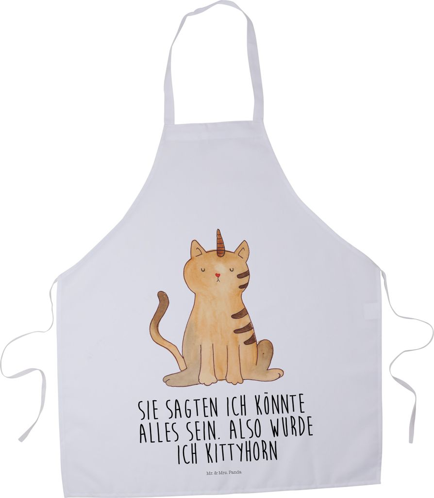 Mr. & Mrs. Panda Schürze Einhorn Katze - Weiß - Geschenk, Backschürze, Unicorn, Küchenschürze, Regenbogen, Glitzer, Mieze, Kochschürze, Kelln...