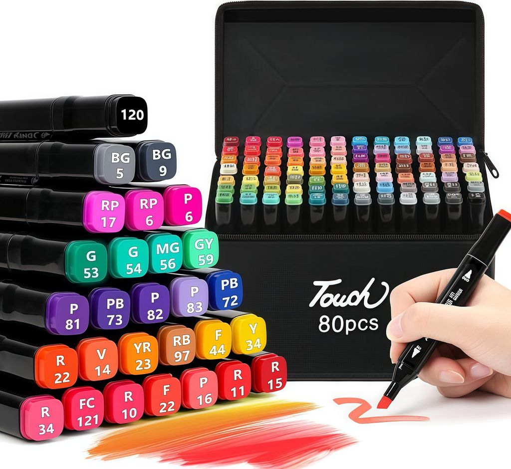 80 Farben Graffiti-Stifte-Set, Doppelspitze Sketch Marker, Permanent Marker, schnell trocknender Alkoholmarker mit Tragetasche, Textmarker Set