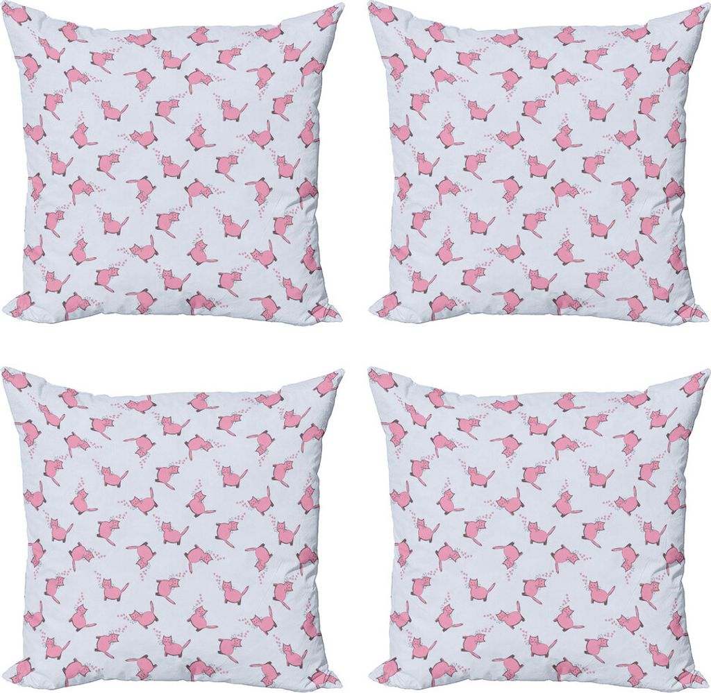 ABAKUHAUS Katzenliebhaber Kissenbezug Set (4 Stück), Romantische rosa Kätzchen, Moderner Doppelseitiger Digitaldruck, 60 cm x 60 cm, Pale Grau Rosa
